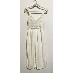 Japna Jumpsuit Womens Medium White Crochet Gauzy Wide Leg Beachy Boho Festival